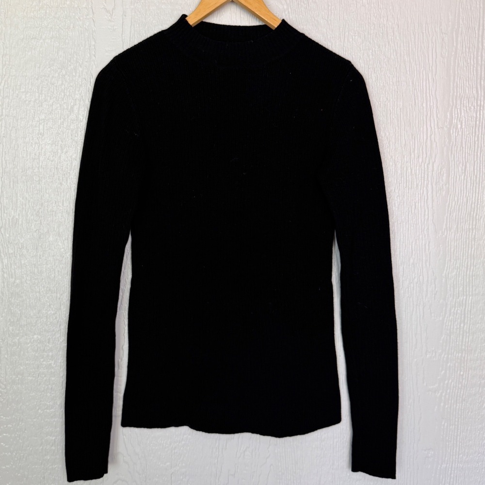 AG Adriano Goldschmied Black Wool Cashmere Ribbed Mock Neck Sweater CZM70700 S